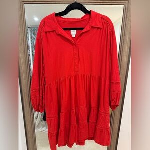 Anthropologie Bettina Lace Red Mini Shirt Dress Size XL